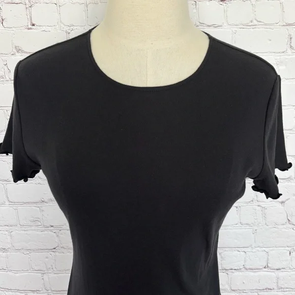 CALVIN KLEIN Black Short Sleeve Lettuce Edge Knit T-Shirt--M - Picture 2 of 14